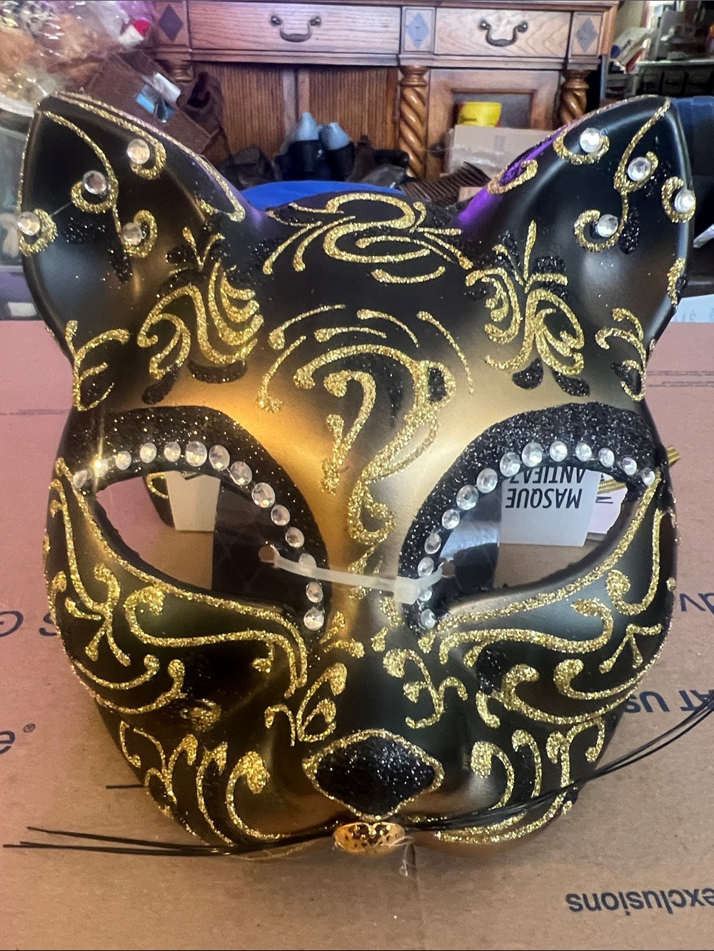 Amscan Glitter Gold Scroll Cat Mask Adults Unisex black and gold new